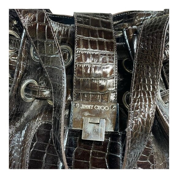 Jimmy Choo Ramona Handbag Purse Shoulder Bag Brown Alligator Croc Leather 15x10 - Picture 3 of 14